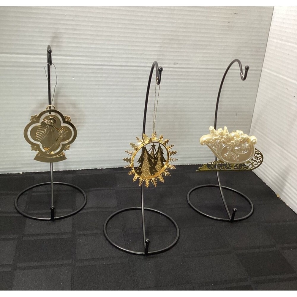 Vintage Brass Ornaments Sleigh with Pearl Look Resin Brass Angel Trees 24k Gold